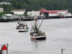 Fishing boats heading out of Ketchikan
